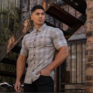 Men's Casual Button Down Shirt - Black and White Plaid